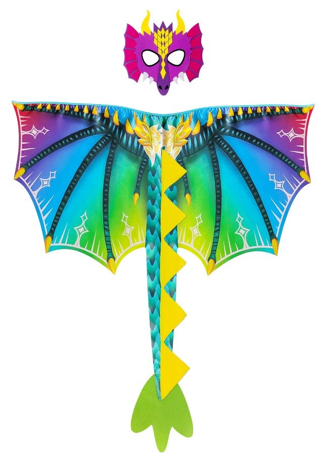D.Q.Z Toddlers Dinosaur-Dragon-Wings Costume for Kids with Mask, Dino Cape Boys Dress Up Birthday Party Toys Gifts (Rainbow) - Image 1